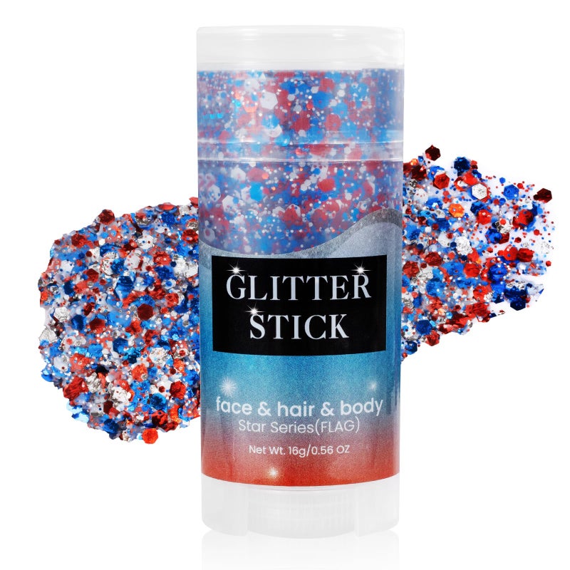 Mysense Patriotic USA Flag Face Hair Glitter for Independence Day Memorial Day Veterans Day 4th of July Outfits and Accessories for Women Kids 08 Red White and Blue Glitter Stick 056oz